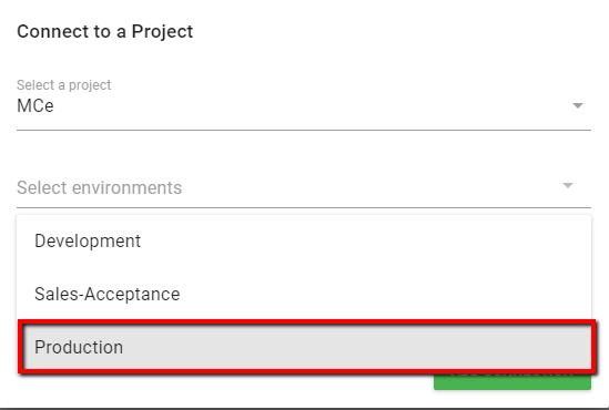 Selecting Environment to Production Step